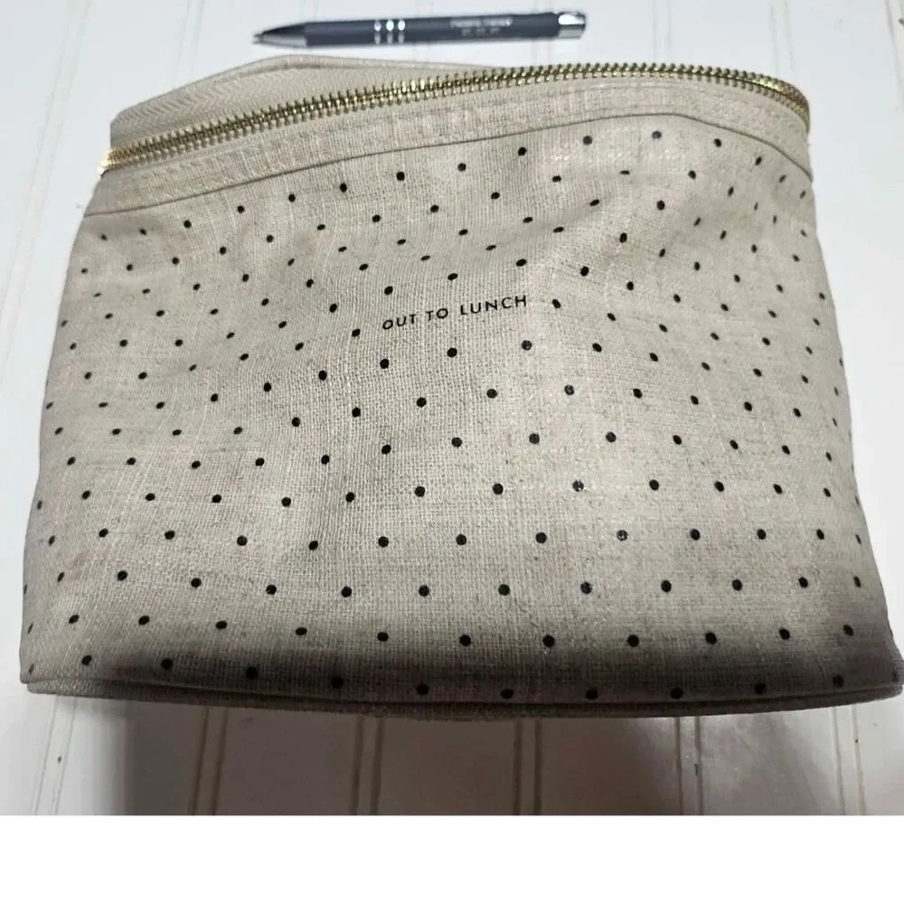 Kate Spade Out to Lunch Polka Dot Insulated Lunch Tote Natural Black Dots
